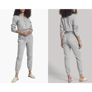 Faherty Arlie Day Jumpsuit in Stone Womens XL Romper Tie Waist Joffer Leg Collar